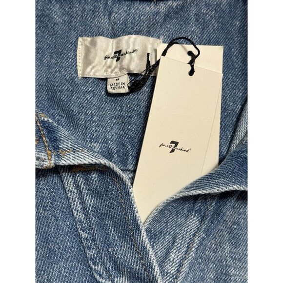 7 For All Mankind Sz M Dress Denim Collared Mini Shirtdress Blue Boho Classic - Picture 5 of 10